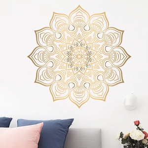 Golden mandala wall sticker with geometric pattern for bohemian style home decor