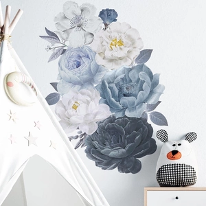 Adesivi murali con fiori di peonia blu romantici per decorazioni casa e camera