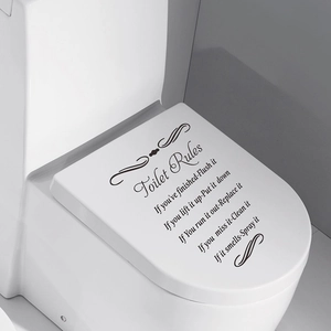 Self-adhesive black Toilet Rules wall sticker for bathroom decor on white lid