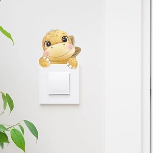 Cute cartoon dinosaur wall sticker for kids room decor above a light switch