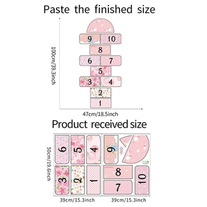Tabella taglie dettagliata per adesivi murali campana rosa con dimensioni del layout