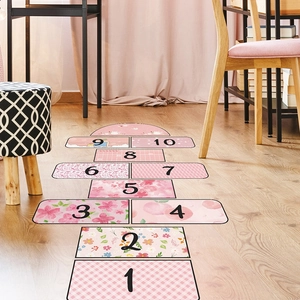 Adesivi per pavimenti gioco della campana rosa con motivi floreali per cameretta