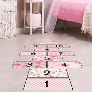 Adesivi per pavimenti campana rosa per cameretta con motivi floreali e numeri 1-10