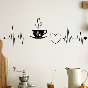 Minimalist black coffee cup heartbeat wall sticker for kitchen and dining room decor