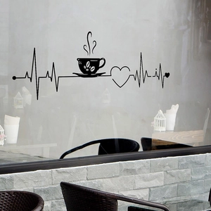 Coffee heartbeat wall sticker with cup and heart patterns for cafe window decoration