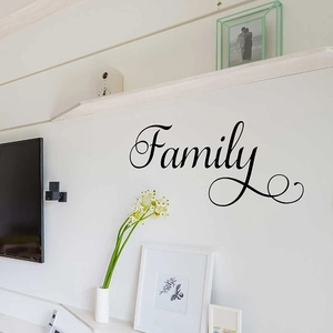 Eleganter schwarzer Wandtattoo Family Schriftzug für Wohnzimmer Wanddekoration