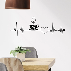 Modern black coffee heartbeat vinyl wall sticker for dining room and home decor