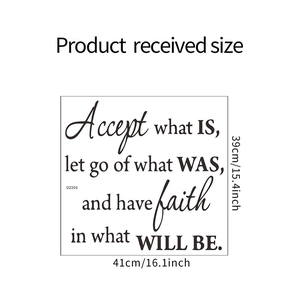 Detail view of inspirational wall decal with dimensions 41x39cm and motivational text