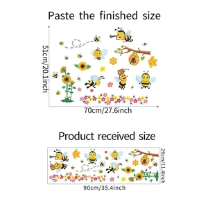 Détail des stickers abeilles montrant les dimensions de la planche et le rendu final posé