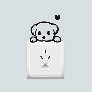 Cute puppy light switch wall sticker featuring a cartoon dog peek-a-boo and heart design