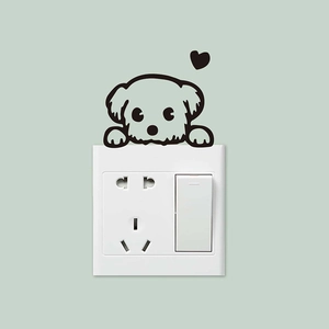 Cute black puppy cartoon wall sticker for light switch decoration in minimalist style