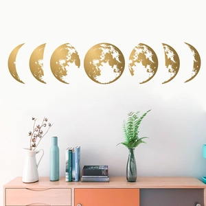 Lot de stickers muraux phases de lune dorées avec sept décalcomanies célestes texturées