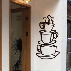 Minimalist black coffee cup stack wall sticker for kitchen and home decor