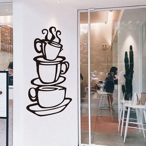 Minimalist black coffee cup stack wall sticker for kitchen and cafe interior decor