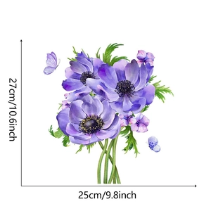 Detail showing 25x27cm watercolor purple flower and butterfly self-adhesive wall decals