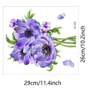 Detail of purple anemone floral wall stickers with size markings 29cm x 26cm