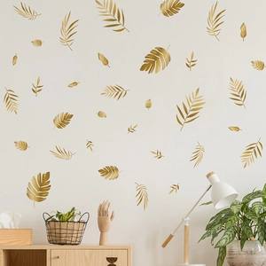 Golden Tropical Leaf Wall Stickers PVC Removable Metallic Palm Monstera Leaves For Living Room Bedroom Home Decor