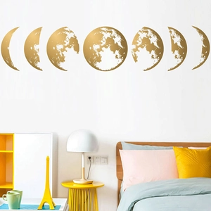 Stickers muraux phases de lune dorées avec cratères réalistes pour la chambre