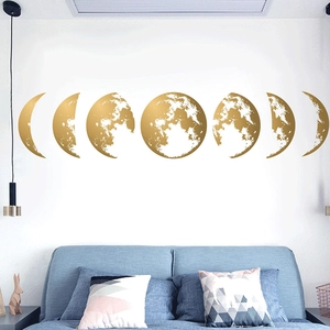 Set de stickers muraux phases de lune dorées avec texture réaliste pour décor de maison