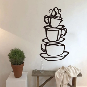 Minimalist hand-drawn coffee cups wall decal for home kitchen and dining room decoration