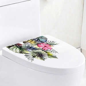 Tropical hibiscus and palm leaf toilet lid stickers for bathroom home wall decoration