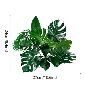 Detailed view of tropical monstera leaf stickers with precise dimensions 27cm x 24cm