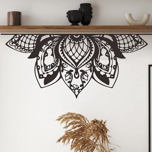Sticker Mural Mandala Fleur de Loto Amovible Noir PVC Auto-Adhésif Style Ethnique Bohémien Décoration Maison Pour Salon Chambre