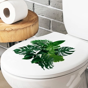 Tropical monstera leaf wall decal for bathroom toilet lid decoration in vivid deep green