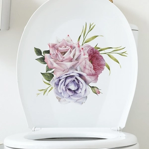 Stickers muraux fleurs tropicales avec roses roses et feuilles vertes pour décor WC