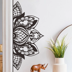 Sticker mural demi-mandala noir bohème pour décoration de coin de chambre