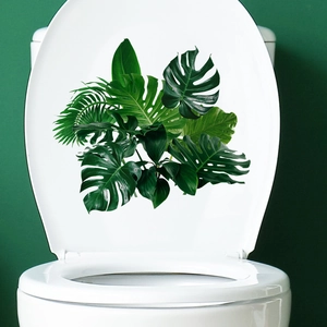 Tropical Monstera Palm Leaves Toilet Sticker Waterproof PVC Bathroom Decoration Green Plant Self-Adhesive Wall Decal