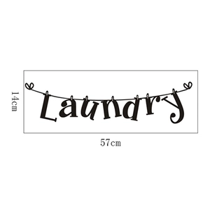 Sticker mural buanderie avec détails des dimensions 57cm de long et 14cm de hauteur