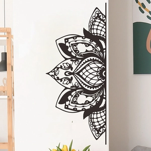 Sticker mural mandala ethnique noir en PVC pour décoration de chambre et salon