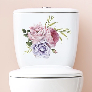 Sticker Couvercle De Toilette Fleur Tropicale PVC Imperméable Rose Florale Autocollant Mural Pour Décor De Salle De Bain Moderne