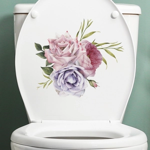 Sticker de toilette floral tropical avec roses aquarelles pour décoration de salle de bain