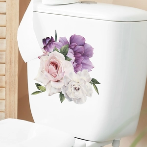 Tropical Flower Toilet Sticker Removable PVC Rose Peony Floral Wall Decal For Bathroom Home Decor Waterproof Art Sticker