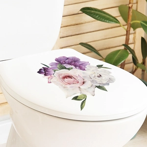 Elegant tropical floral toilet lid sticker with purple and pink peonies for home decor