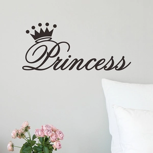Sticker mural élégant couronne Princess pour décoration de chambre sur mur gris