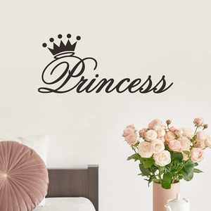 Sticker mural élégant couronne noire et Princess pour décoration chambre de fille