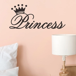 Sticker Mural Couronne de Princesse PVC Noir Amovible Autocollant pour Chambre de Filles Pépinière Décoration Maison Art Mural