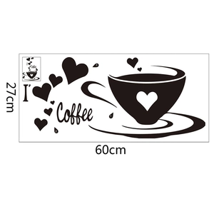 Detailed 27x60cm coffee cup and heart pattern vinyl wall sticker layout with text