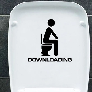 Creative toilet wall sticker featuring a black silhouette with a Downloading text slogan
