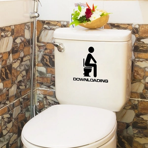 Funny toilet sticker with silhouette icon and downloading text for bathroom decor