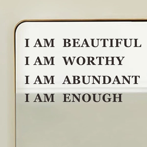 Positive affirmations mirror sticker set with I AM BEAUTIFUL and I AM WORTHY text