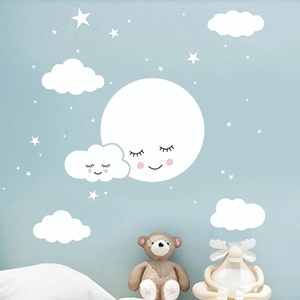 Cartoon moon stars and clouds wall sticker for nursery bedroom home decor