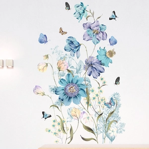 Stickers muraux fleurs et papillons aquarelle pour décor de salon et chambre
