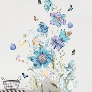Stickers muraux romantiques de fleurs et papillons aquarelle pour décoration de salon