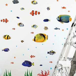 Bunte Tropenfisch Wandtattoo Set mit Meerpflanzen für Kinderzimmer Dekoration