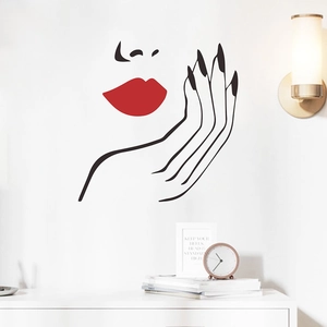 Creative Red Lips Woman Face Minimalist Line Art Wall Sticker PVC Self Adhesive Decal For Bedroom Living Room Home Decor