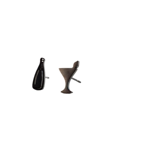 Asymmetric black wine bottle and cocktail glass stud earrings on a white background